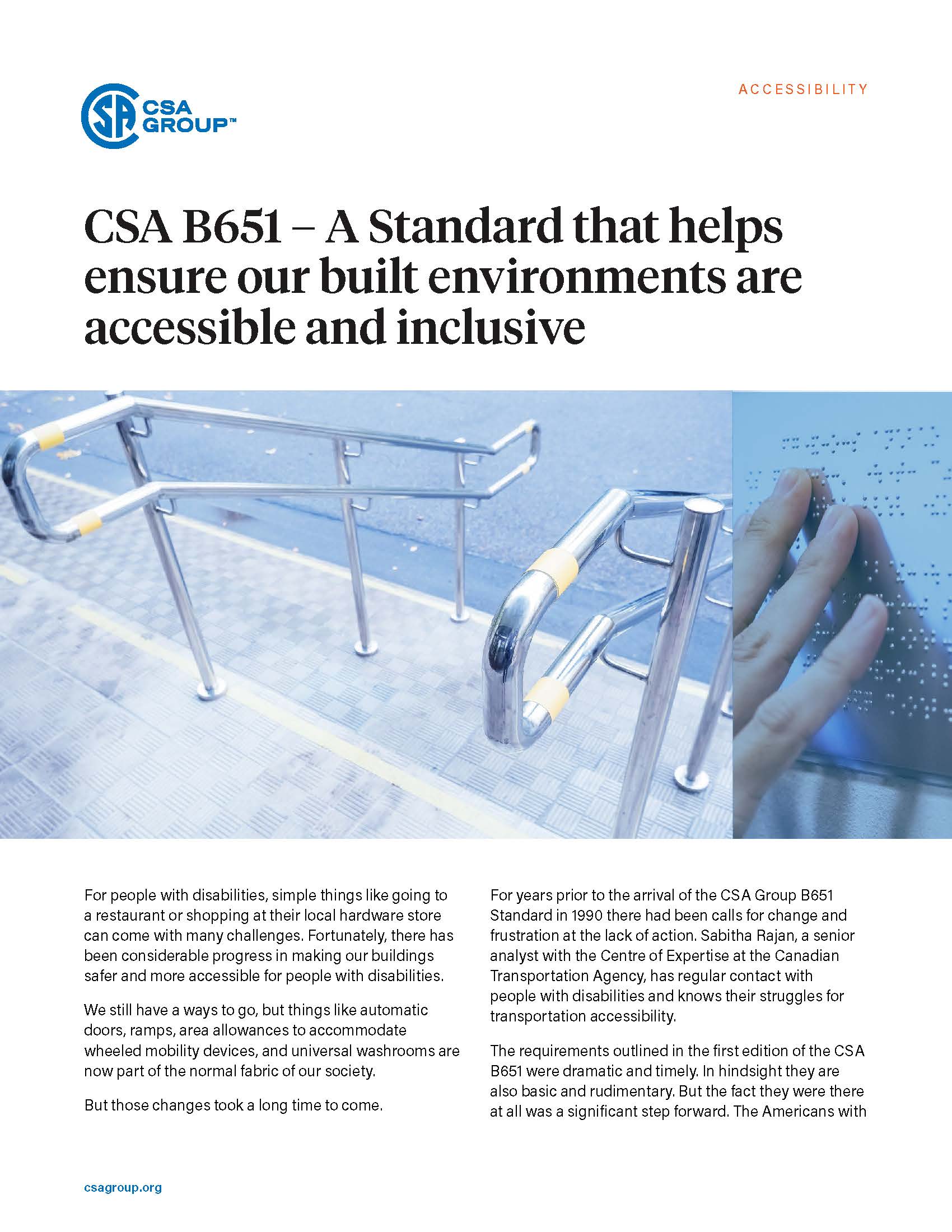 Featured Image. CSA B651 – A Standard that helps ensure our built environments are accessible and inclusive