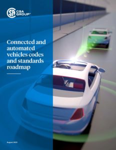 A title page of a report “Connected and automated vehicles codes and standards roadmap.”