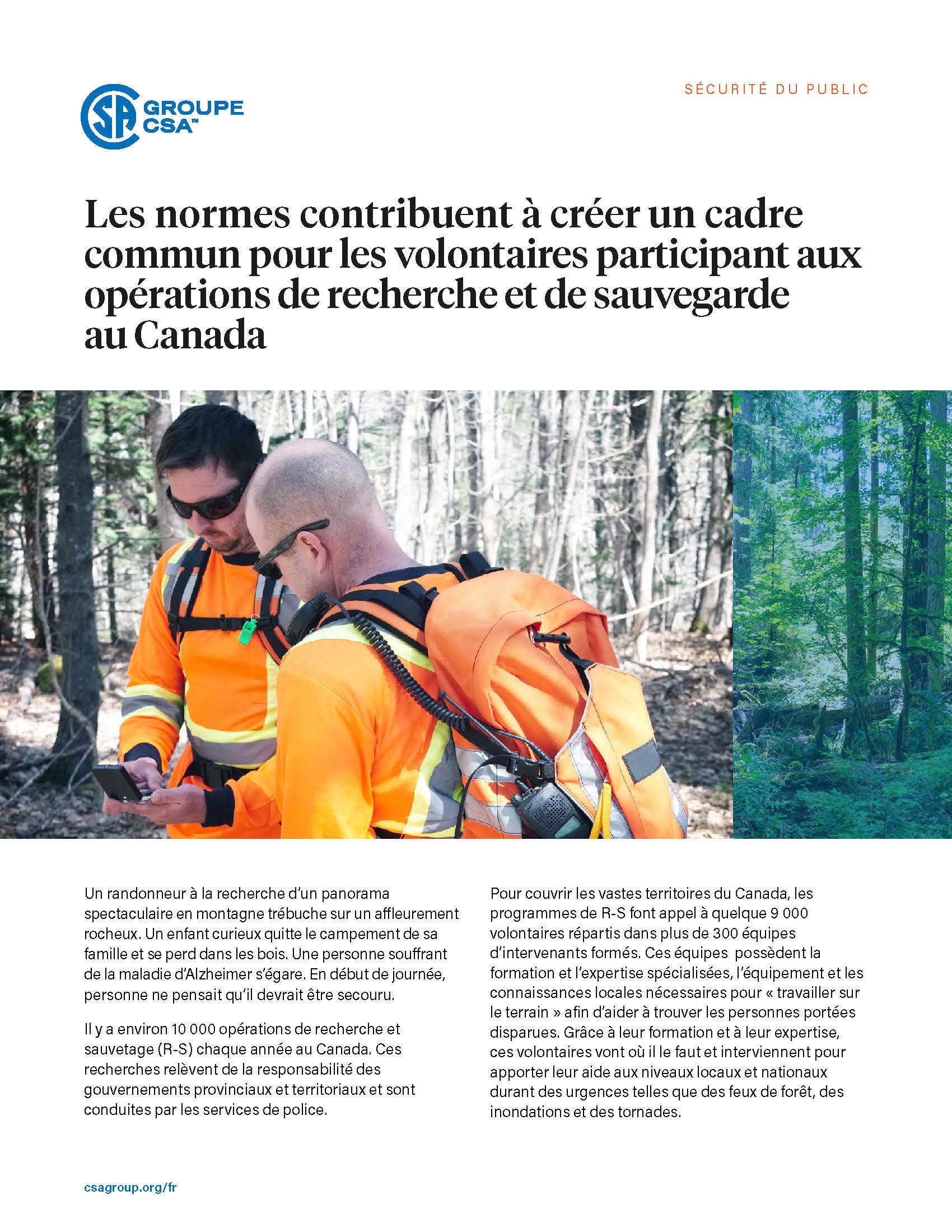 L'image sélectionnée. Les normes contribuent à créer un cadre commun pour les volontaires participant aux opérations de recherche et de sauvegarde au Canada.