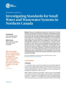Title page of the research paper on standards for small water and wastewater systems in Northern Canada