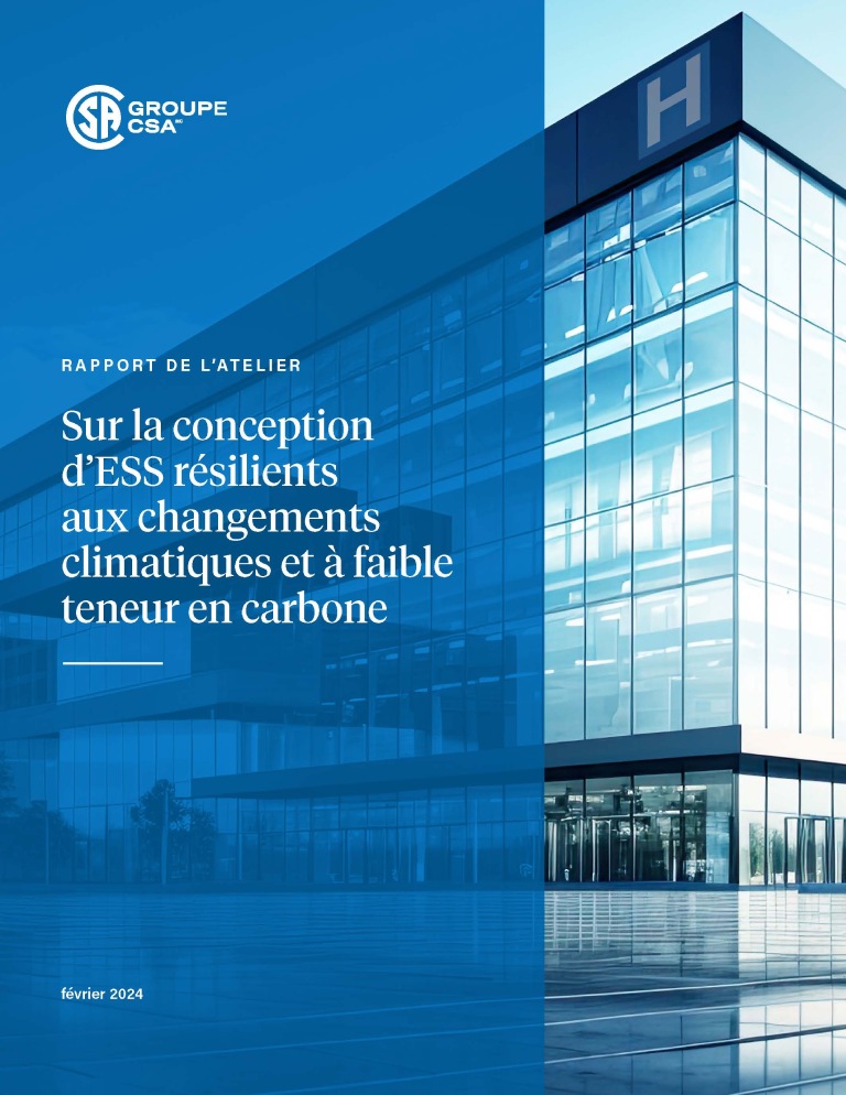 Une page de couverture du rapport de l'atelier de conception d'ESS résilients aux changements climatiques et à faibles teneur en carbone.