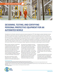 Title page preview of designing, testing abd certifying personal protective equipmentfor an automated world