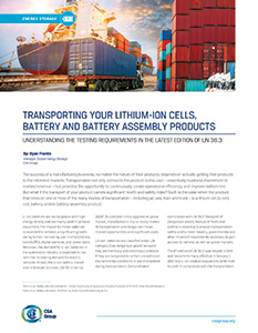 Title page preview of transporting your lithium-ion cells, battery and battery assembly products