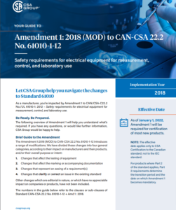 Cover of the Amendment 1: 2018 (MOD) to CAN-CSA 22.2 No. 61010-1-12 report